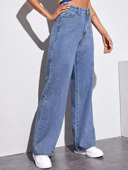 Casual Wide Leg High Rise Denim
