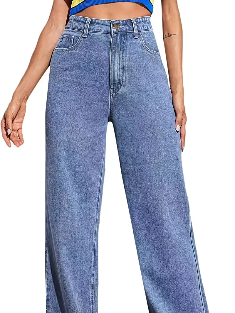 Casual Wide Leg High Rise Denim