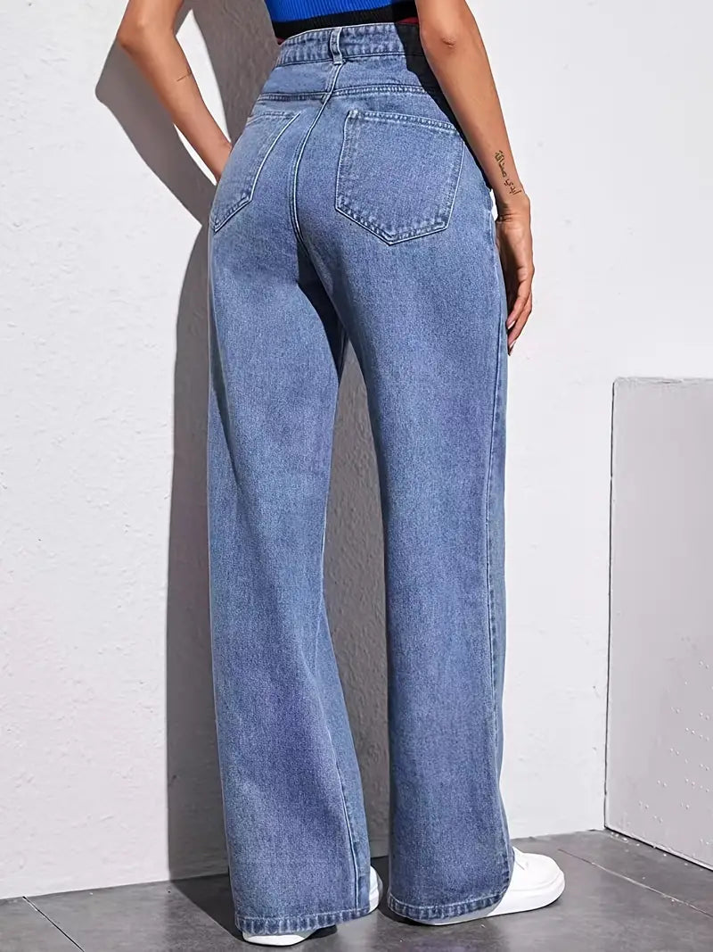 Casual Wide Leg High Rise Denim