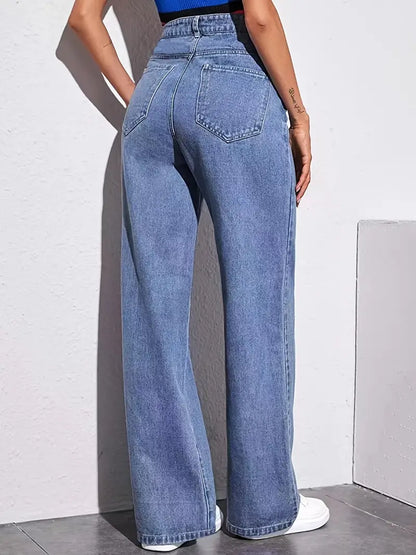 Casual Wide Leg High Rise Denim