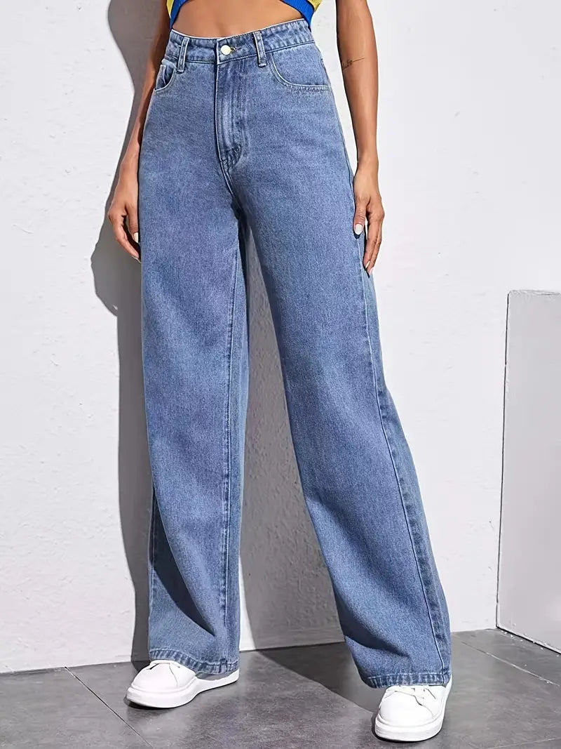 Casual Wide Leg High Rise Denim