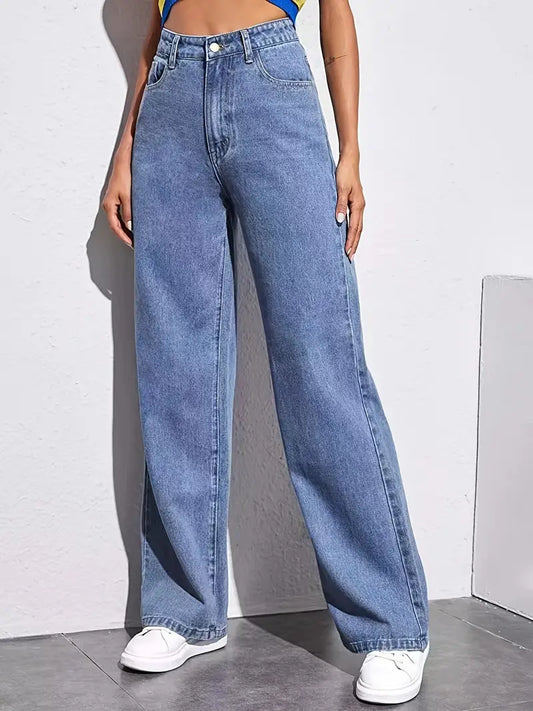 Casual Wide Leg High Rise Denim